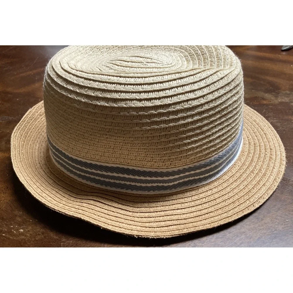 Boys Paper/ Polyester Fedora Hat With Blue & White Band